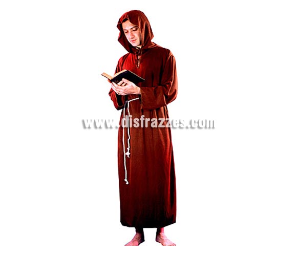 Disfraz de Monje adulto. Talla standar M-L = 52/54. Incluye túnica con capucha y cordón.
Libro NO incluido. También podríamos llamarle traje de Fraile o Franciscano que también sirve para Halloween sobre todo con un buen maquillaje.