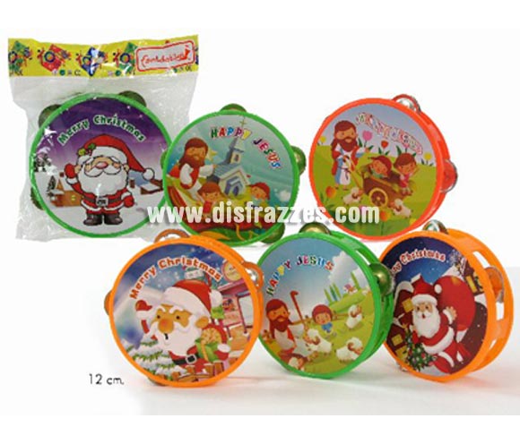 Pandereta de plástico de 12 cms. 6 modelos surtidos. Precio por unidad. Para cantar los mejores Villancicos junto a la familia en Navidad. 