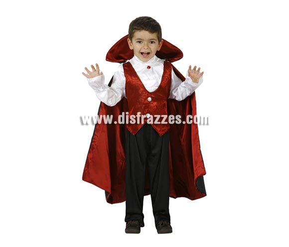 Disfraz de Vampiro o Drácula infantil para Halloween. Talla de 3 a 4 años. Éste disfraz de Halloween es ideal para celebrar la Fiesta de la Noche de las Brujas en Pubs, Discotecas, Casas particulares,  Restaurantes o Colegios y ayudar a crear un ambiente terrorífico y tenebroso indispensable para la Noche de Halloween la cual se celebra la víspera de Todos los Santos.
¡¡Compra tu disfraz para Halloween en nuestra tienda de disfraces, será divertido!!