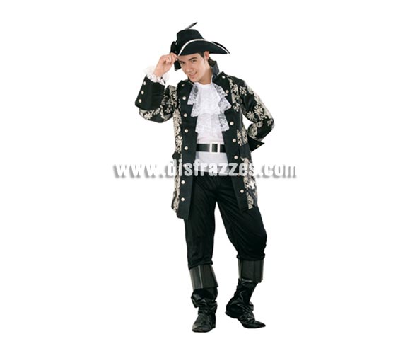Disfraz de Lord Pirata Adulto. Talla XL 54/58. Incluye sombrero, pecherín, chaqueta, cinturón y pantalones-botas de tela.