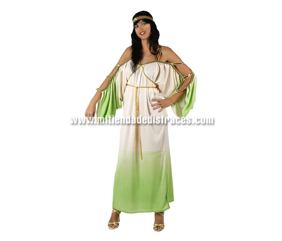 Disfraz de Diosa Griega verde y blanco adulta. Talla única 38/42. Incluye vestido con mangas y cinturón y cinta de la cabeza. Disfraz de Romana para mujer.