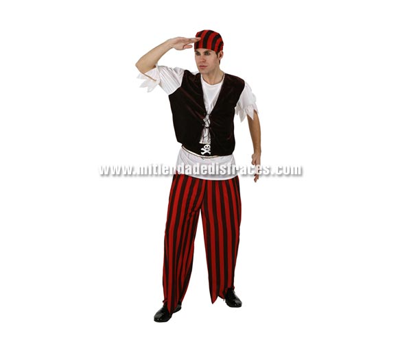 Disfraz de Pirata rayas adulto. Talla única 52/54. Incluye pañuelo, camisa con chaleco, cinturón y pantalón.