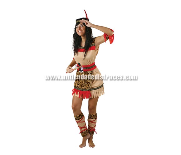 Disfraz de India adulta talla XL 44/48. Incluye tocado, vestido, cinturón y accesorios (brazos y piernas). Hacha NO incluida, podrás verla en la sección de Complementos.