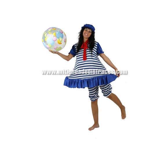 Disfraz de Bañista a rayas adulta. Talla única 38/42. Incluye gorro, camisa con aro y pantalón.