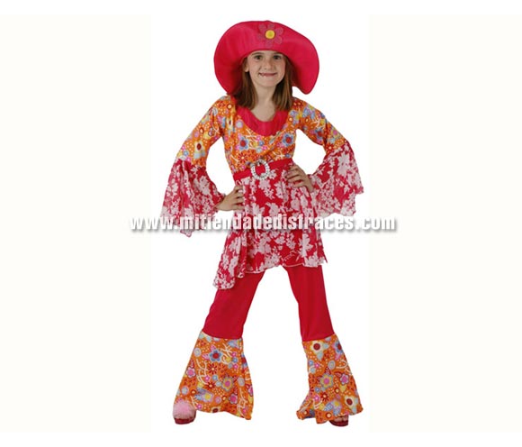 Disfraz de Hippie Rosa talla de 3 a 4 años para niña. Incluye gorro, camisa y pantalón.