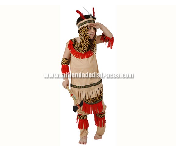Disfraz de Indio Piel Roja infantil. Talla de 10 a 12 años. Incluye tocado, camisa, pantalón y accesorio brazos. Hacha NO incluida, podrás verla en la sección Complementos.