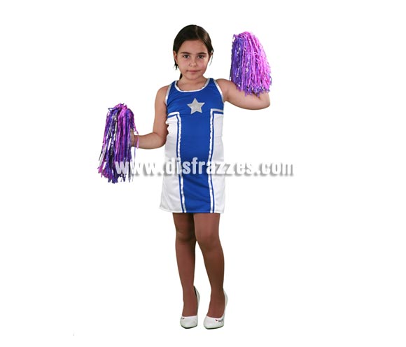 Disfraz barato de Animadora Estrella infantil para Carnavales. Talla  de 7 a 9 años. Incluye vestido. Pompones NO incluidos, podrás verlos en la sección de Complementos. Disfraz de Cheerleader para niñas, para jugar a ser protagonistas de High School Musical. 