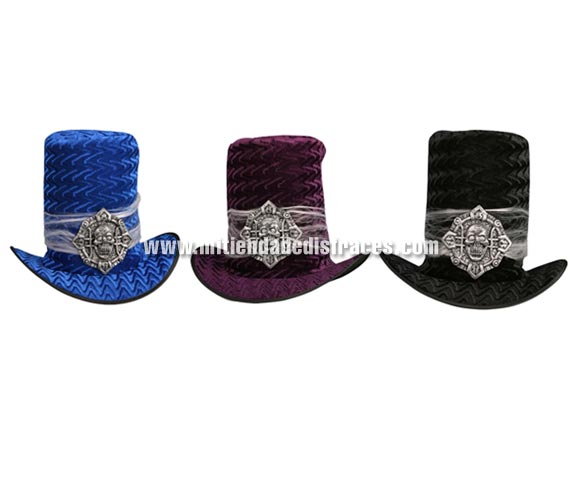 Sombrero de copa con telarañas 3 colores surtidos. Precio por unidad, se venden por separado.
