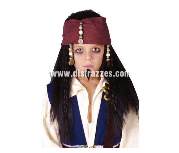Peluca de Pirata para niño con cinta y colgantes. Esta peluca me recuerda al capitán Jack Sparrow. 