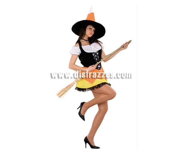 Disfraz de Bruja Sexy corto adulta para Halloween barato. Talla estándar M-L = 38/42. Incluye vestido y sombrero. Escoba NO incluida, podrás verla en la sección Complementos. Éste disfraz de Halloween es ideal para celebrar la Fiesta de la Noche de las Brujas cada vez más arraigada en nuestro País en Pub's, Discotecas, Casas particulares,  Restaurantes o Colegios y ayudar a crear un ambiente terrorífico y tenebroso indispensable para la Noche de Halloween la cual se celebra la víspera de Todos los Santos.
¡¡Compra tu disfraz para Halloween en nuestra tienda de disfraces, será divertido!!