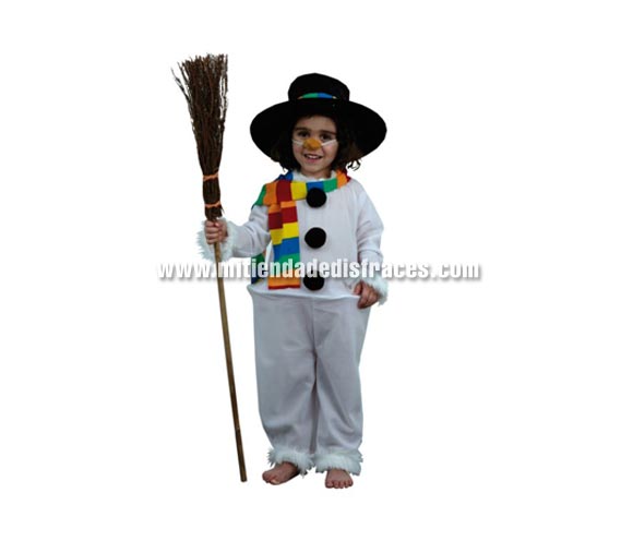Disfraz de Muñeco de Nieve Infantil talla de 1 a 2 años económico. Incluye sombrero, bufanda, mono con aro y nariz. Ideal Para Belén y Colegios. Escoba NO incluida, podrás verla en la sección Complementos.