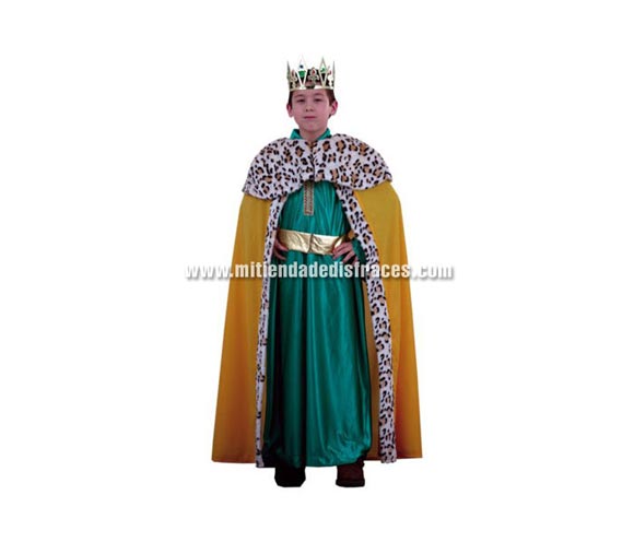 Disfraz de Rey Mago verde lujo talla de 10 a 12 años. Ideal para Belén y colegios. Corona NO incluida, podrás verla en la sección Complementos.