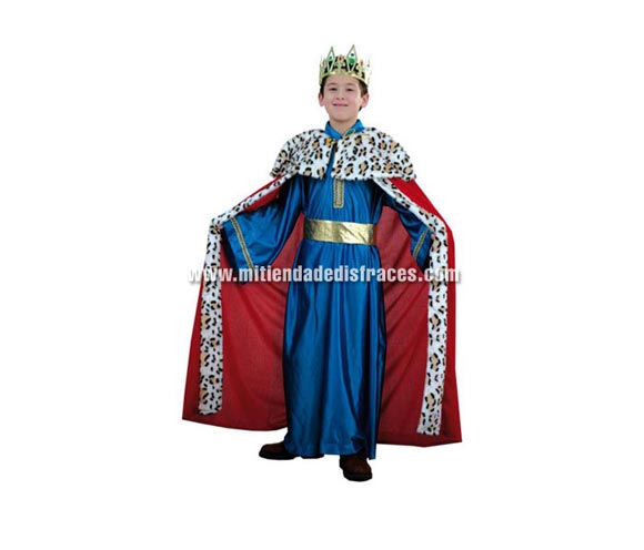 Disfraz de Rey Mago azul lujo talla de 10 a 12 años económico. Ideal para Belén y colegios. Corona NO incluida, podrás verla en la sección Complementos.