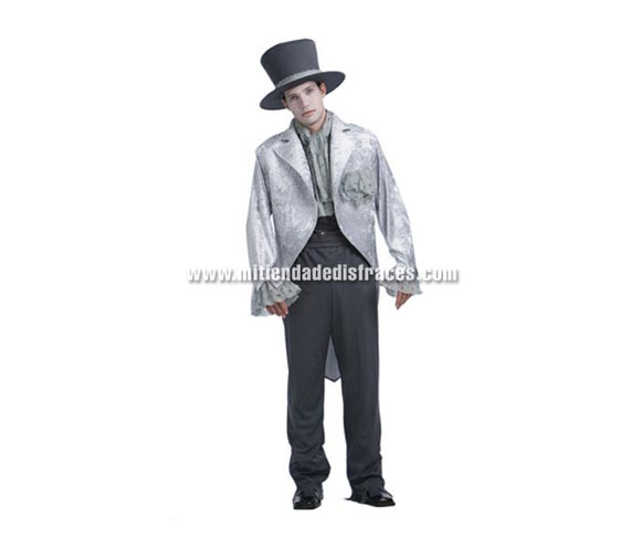 Disfraz de Novio Cadáver Adulto Económico. Talla única 52/54. Incluye sombrero, chaleco, pantalones y chaqueta.