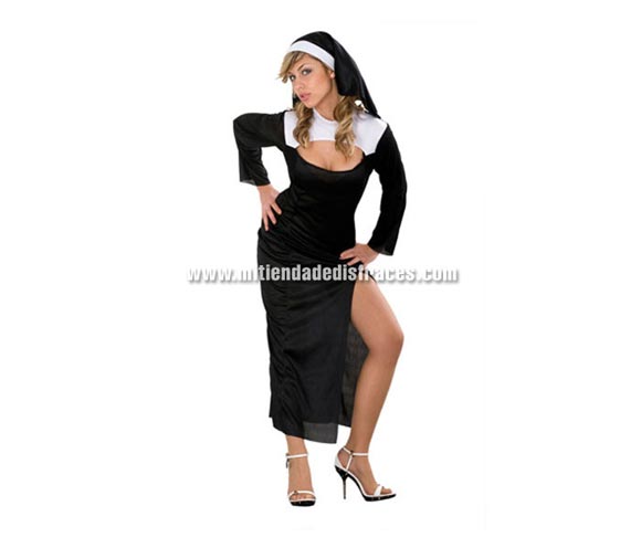 Disfraz de Monja Sexy adulta económico. Talla única 38/42. Incluye vestido y tocado. Éste disfraz también se usa mucho en Despedidas de Soltera.