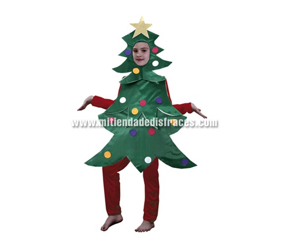 Disfraz de Árbol de Navidad talla de 4 a 6 años. Incluye verdugo parte superior pino y peto parte baja pino (no incluye mono). Disfraz de abeto o pino de Navidad ideal para Colegios.
