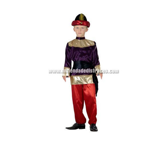 Disfraz de Paje Morado infantil. Talla de 4 a 6 años. Incluye blusón, cinturón y pantalón. Sombrero NO incluido, podrás verlo en la sección Complementos.