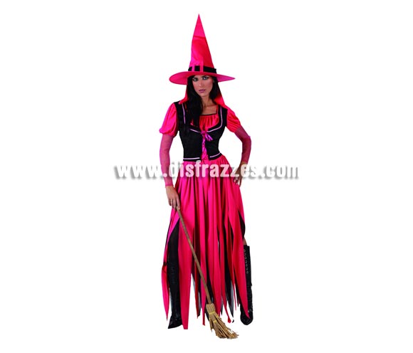 Disfraz de Bruja Rosa adulta para Halloween. Talla única 38/42. Escoba NO incluida, podrás verla en la sección de Complementos de Halloween.