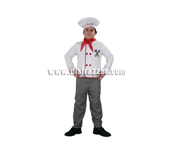 Disfraz barato de Cocinero infantil para Carnavales. Talla de 7 a 9 años. Incluye gorro, pañuelo, camisa y pantalón. Éste disfraz de Carnaval es ideal para divertirse en las Fiestas de Carnavales tan divertidas y estrambóticas como siempre y que cada vez se celebran en más Pueblos, Villas  y Ciudades, tanto en la calle como en Pubs, Discotecas, Casas particulares, Restaurantes o Colegios y disfrazándote con un traje de Carnaval ayudarás a crear ese ambiente Carnavalesco, tan divertido, multicolor y variopinto que a todos nos fascina y nos divierte.
¡¡Compra tu disfraz para Carnaval en nuestra tienda de disfraces, será divertido!!
