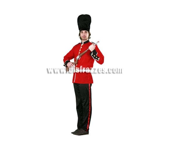 Disfraz de Guardia Inglés para hombre. Talla única 52/54. Incluye sombrero, chaqueta, cinturón y pantalón. Rifle NO incluido.