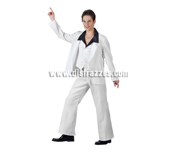Disfraz de Rey de la Disco o Discotequero años 70 adulto. Talla standar 52/54. Incluye chaqueta, chaleco con cuello y pantalones.