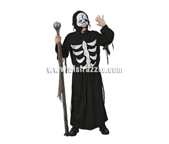 Disfraz de Muerte Esqueleto infantil para Halloween. Talla de 7 a 9 años. Bastón de mando NO incluido. Éste disfraz de Halloween es ideal para celebrar la Fiesta de la Noche de las Brujas en Pubs, Discotecas, Casas particulares,  Restaurantes o Colegios y ayudar a crear un ambiente terrorífico y tenebroso indispensable para la Noche de Halloween la cual se celebra la víspera de Todos los Santos.
¡¡Compra tu disfraz para Halloween en nuestra tienda de disfraces, será divertido!!

