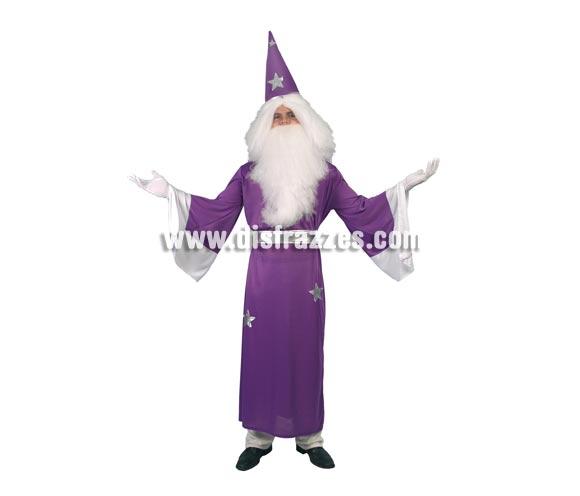 Disfraz barato de Mago Merlín adulto para Carnaval y Halloween. Talla única 52/54. Incluye túnica, cinturón y sombrero. Traje de Brujo para hombre.