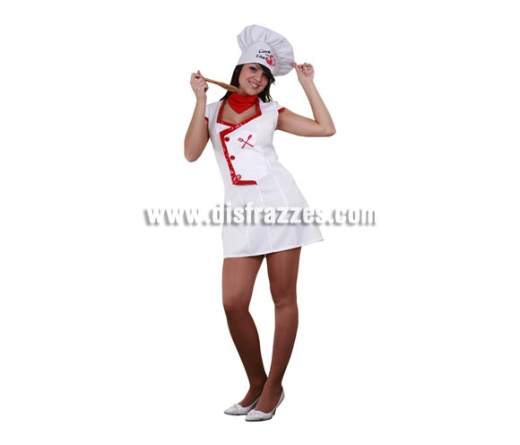 Disfraz barato de La Chef del Amor adulta. Talla standar 38/42. Incluye sombrero, pañuelo y vestido. Cuchara NO incluida. Disfraz de Cocinera Sexy para mujer. Ideal para Despedidas de Soltera.