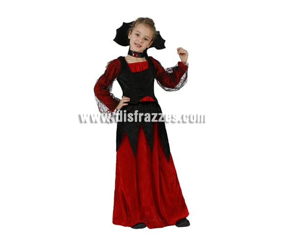 Disfraz de Vampiresa Roja infantil para Halloween. Talla de 5 a 6 años. Éste disfraz de Halloween es ideal para celebrar la Fiesta de la Noche de las Brujas en Pub's, Discotecas, Casas particulares,  Restaurantes o Colegios y ayudar a crear un ambiente terrorífico y tenebroso indispensable para la Noche de Halloween la cual se celebra la víspera de Todos los Santos.
¡¡Compra tu disfraz para Halloween en nuestra tienda de disfraces, será divertido!!

