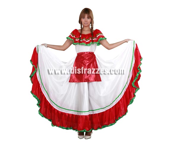 Disfraz de Mejicana adulta. Talla standar 38/44. Incluye vestido y delantal. Se sube un poquito porque lleva mucha tela pero está muy bien.