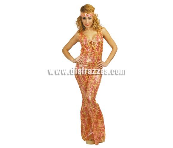 Disfraz de Mujer de la Disco Oro años 80 adulta para Carnaval. Talla única 38/40. Incluye cinta de la cabeza y mono.