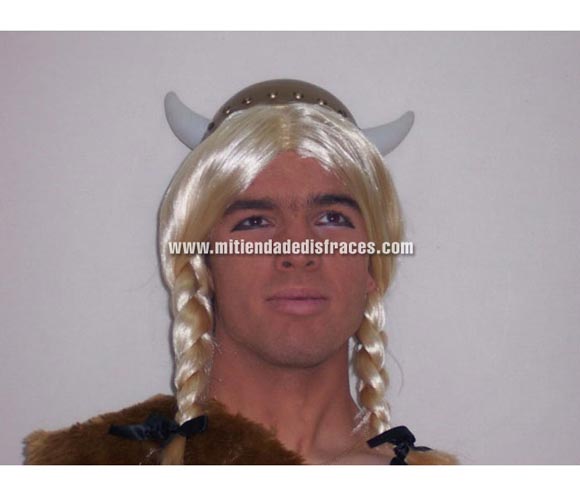 Peluca trenzas rubias. Muy buena calidad. Fabricada en España. Talla universal. Peluca de Astérix.