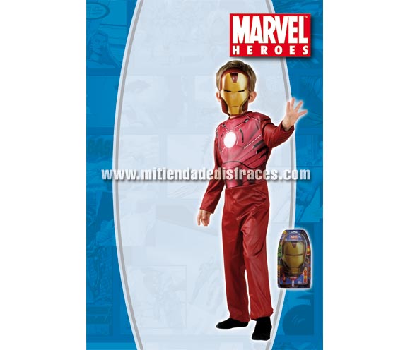 Disfraz de Iron Man infantil. Disponible en varias tallas. Incluye disfraz y careta. Disfraz con licencia ideal para pedir a los Reyes Magos o Papa Noel. Presentación en blister.