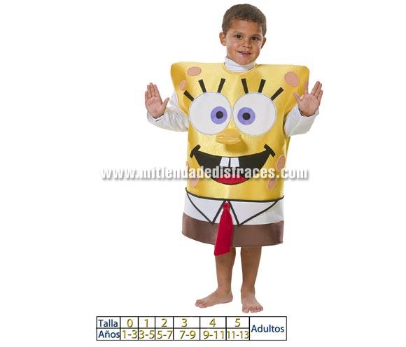 Disfraz de Bob Esponja infantil. Varias tallas. Incluye disfraz. Buena calidad, hecho en España. Un disfraz que está muy de moda y seguro les encantará a los niños. También disponible en talla de adultos ref. BOB-6-A. Un disfraz ideal para Grupos, Peñas y Comparsas.