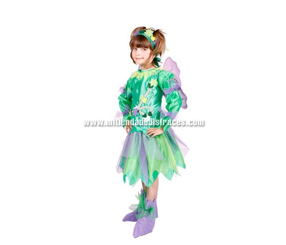 Disfraz de Duendecilla Especial infantil. Alta calidad. Hecho en España. Disponible en varias tallas. Incluye vestido, tocado, cubrepies y ALAS. Disfraz de duende de niña para Cabalgatas de Reyes Magos.