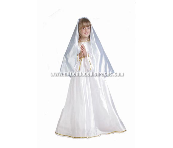 Disfraz de Virgen María infantil. Alta calidad. Hecho en España. Disponible en varias tallas. Incluye vestido y velo.