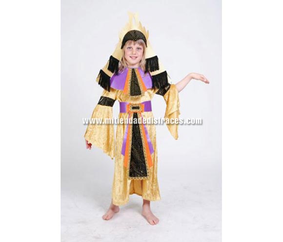 Disfraz de Egipcia infantil. Alta calidad. Hecho en España. Disponible en varias tallas. Incluye tocado, cuello, cinturón y vestido.
