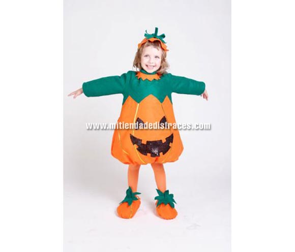 Disfraz de Calabaza infantil. Alta calidad. Hecho en España. Disponible en varias tallas. Incluye gorro, traje y cubrepies.