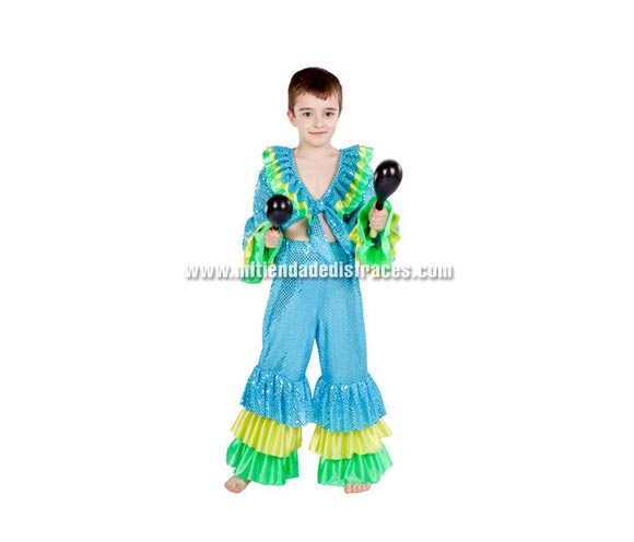 Disfraz de Rumbero o Caribeño niño. Alta calidad. Hecho en España. Disponible en varias tallas. Incluye pantalones y camisa.