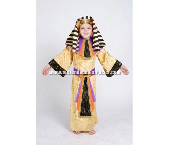 Disfraz de Egipcio infantil. Alta calidad. Hecho en España. Disponible en varias tallas. Incluye túnica, cinturón, cuello y tocado de la cabeza.