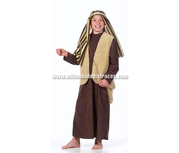 Disfraz de Hebreo infantil. Alta calidad. Hecho en España. Disponible en varias tallas. Incluye pañuelo de la cabeza, cuerda, túnica, chaleco y zurrón. Disfraz de San José para Navidad.