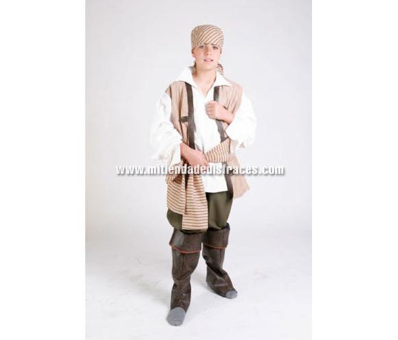 Disfraz de Corsario infantil. Alta calidad. Hecho en España. Disponible en varias tallas. Incluye todo lo que se ve en la imagen, excepto los zapatos, los cubrebotas sí.