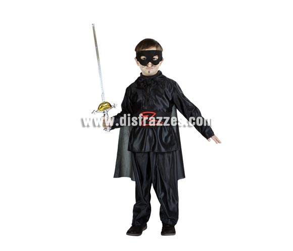 Disfraz barato del Enmascarado infantil para Carnaval. Varias tallas. Espada NO incluida, podrás verla en la sección de Complementos para Carnaval. Para que tu hijo juegue a ser El Zorro. Buena calidad. Hecho en España. Éste disfraz de Carnaval es ideal para divertirse en las Fiestas de Carnavales tan divertidas y estrambóticas como siempre y que cada vez se celebran en más Pueblos, Villas  y Ciudades, tanto en la calle como en Pubs, Discotecas, Casas particulares,  Restaurantes o Colegios y disfrazándote con un traje de Carnaval ayudarás a crear ese ambiente Carnavalesco, tan divertido, multicolor y variopinto  que a todos nos fascina y nos divierte.
¡¡Compra tu disfraz para Carnaval en nuestra tienda de disfraces, será divertido!!
