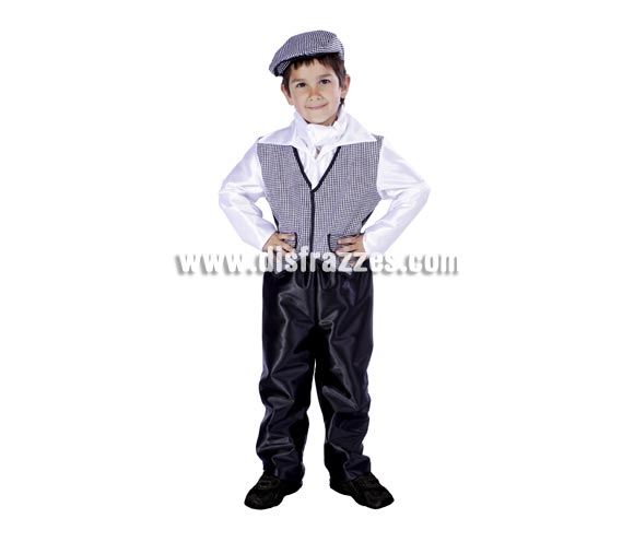 Disfraz barato de Chulapito infantil. Varias tallas. Buena calidad. Hecho en España. Éste disfraz de Chulapo es ideal para celebrar las Fiestas o Ferias Madrileñas. ¡¡Compra tu disfraz para la Feria de San Isidro en nuestra tienda de disfraces, será divertido!! 