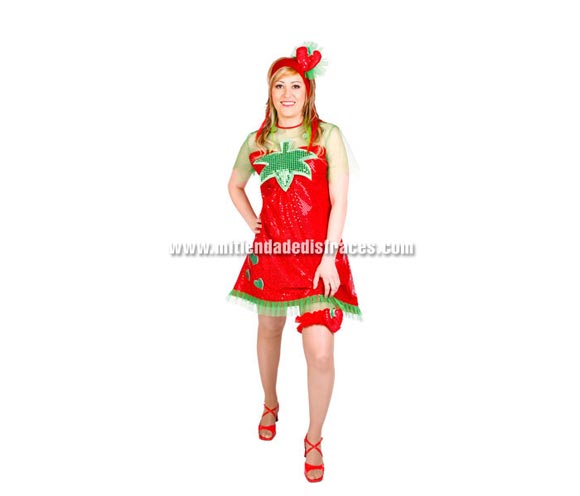 Disfraz de Fresa Sexy adulta. Alta calidad. Hecho en España. Talla única 40/44. Zapatos NO incluidos.
