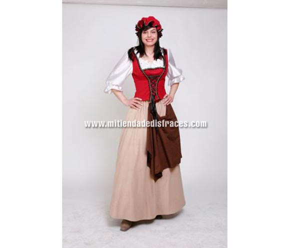 Disfraz de Tabernera adulta. Disfraz de Mesonera. Disfraz de Posadera. Alta calidad. Hecho en España. Talla única 40/44. Incluye gorro, camisa, corpiño, falda y delantal.