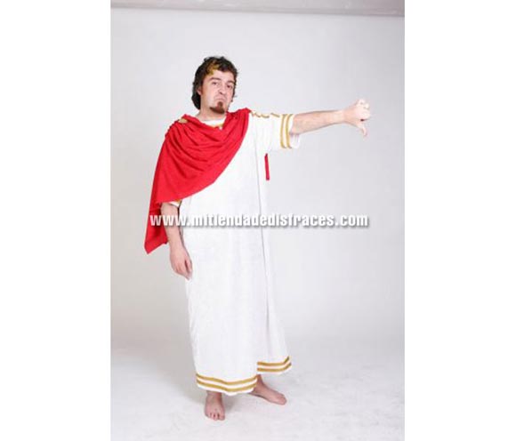 Disfraz de Romano adulto. Alta calidad. Hecho en España. Talla única 52/56. Incluye corona laurel, túnica y sobre-túnica roja.
