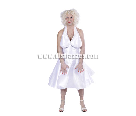Disfraz de Marylin adulto. Talla única. Disfraz de Marilyn para hombre ideal para Despedida de soltero. Zapatos y Peluca NO incluida, podrás verla en la sección Complementos. Que no se os olvide pintar los labios y la peca al Novio en la despedida, jejejeje.