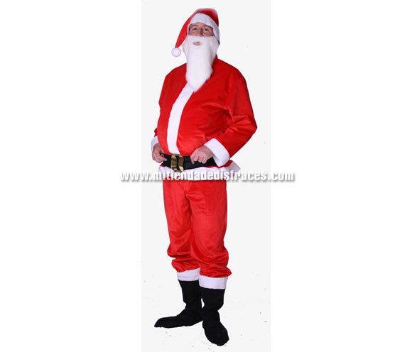 Disfraz de Papa Noel adulto. Alta calidad. Hecho en España. Talla única 52/56. Incluye gorro, barba, casaca, cinturón, pantalón y cubrebotas.