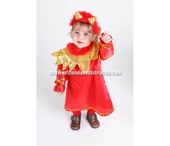 Disfraz de Diablilla. Talla de 18 meses. Alta calidad. Hecho en España. Incluye tocado y vestido. Disfraz de Diablesa o Demonia.